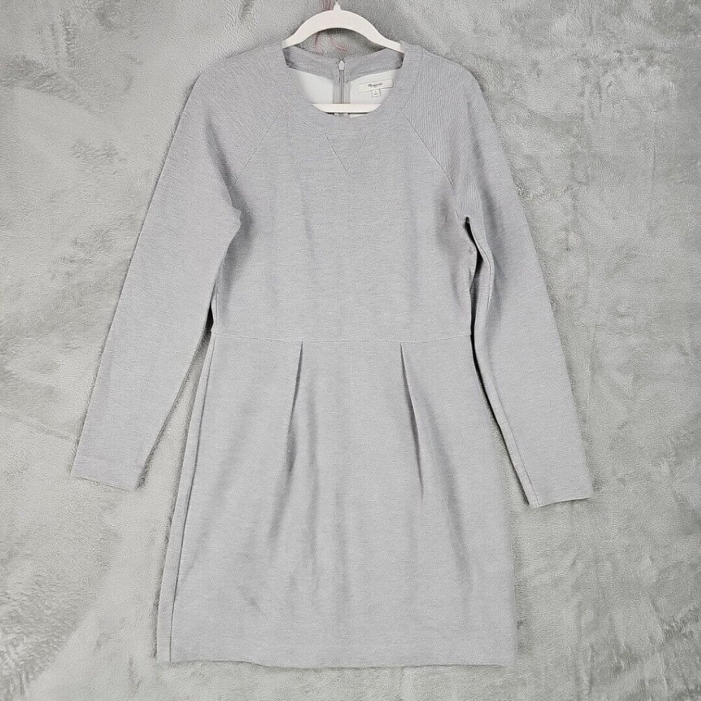 Madewell Dress Womens Size L Heather Gray Pleated Mini Long Sleeve Knit Stretch
